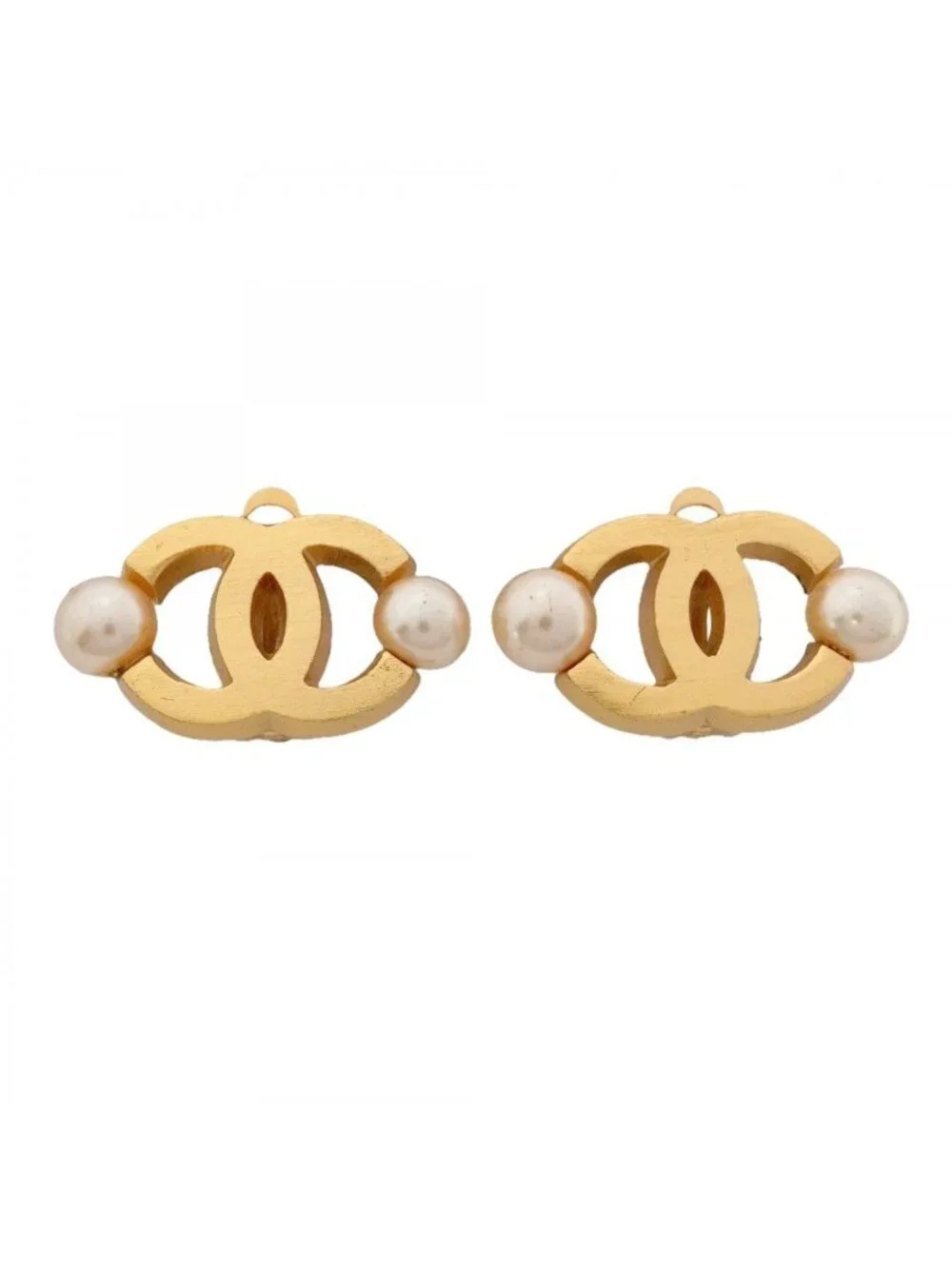 Chanel Earrings CC Logo Gold Plated Faux Pearl